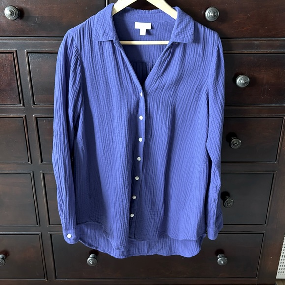 J. Jill Tops - J jill gauze button down Shirt blouse Womens L Cotton Crinkle Purple Lagenlook